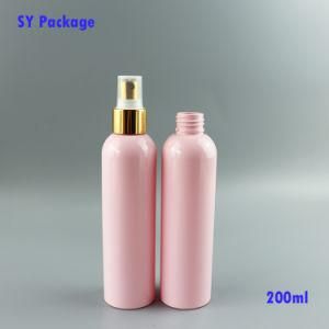 200ml Pink Color Boston Shape Plastic Pet Bottle with Gold Mist Sprayer