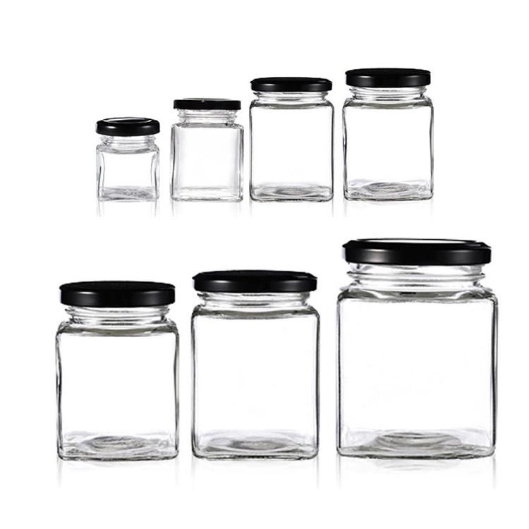 Custom Logo Clear Food Storage Glass Honey Square Glass Jam Jar