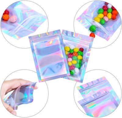Holographic Food Stand up 3.5 Candy Smell Proof Pouch Custom Printed Package Hologram Small Foil Mylar Ziplock Bag