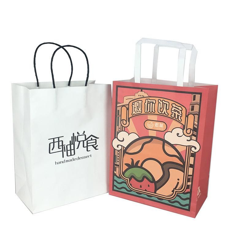 Kraft Paper Bag Squre Bottom Packaging Bag Customized Logo Baking Western Pastry Packaging Bag