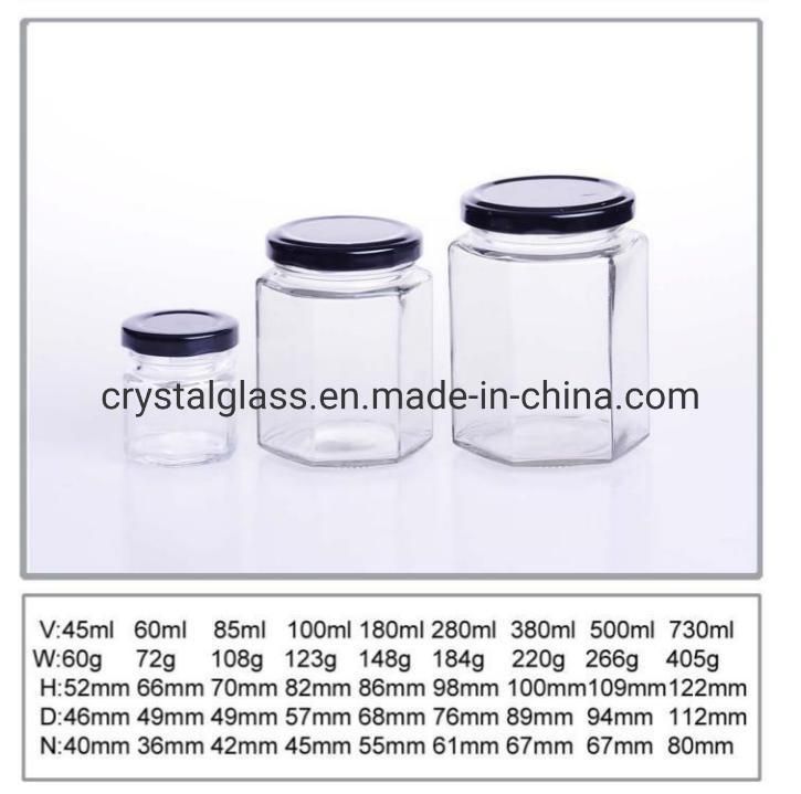 Crystal Hexagon Glass Pickles Mason Jar with Tinplate Lug Lid 180ml 500ml 380ml