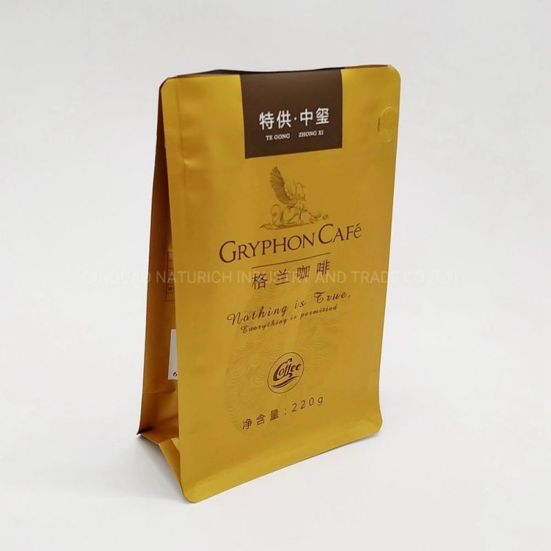 Custom Compostable Coffee PLA Bags with Valve and Easy-Tear Zip Flat Bottom Pouch