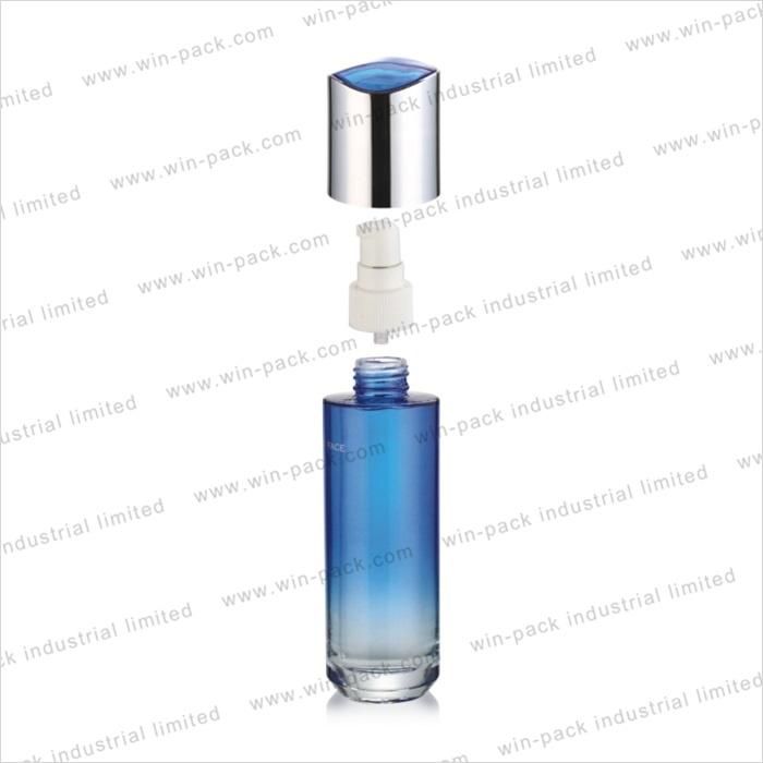 Eco Friendly 40ml 100ml 120ml Transparent Blue Glass Lotion Bottle with Pump Glass Container