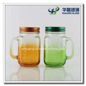 450ml 16oz Square Colorful Fancy Mason Glass Jar with Handle