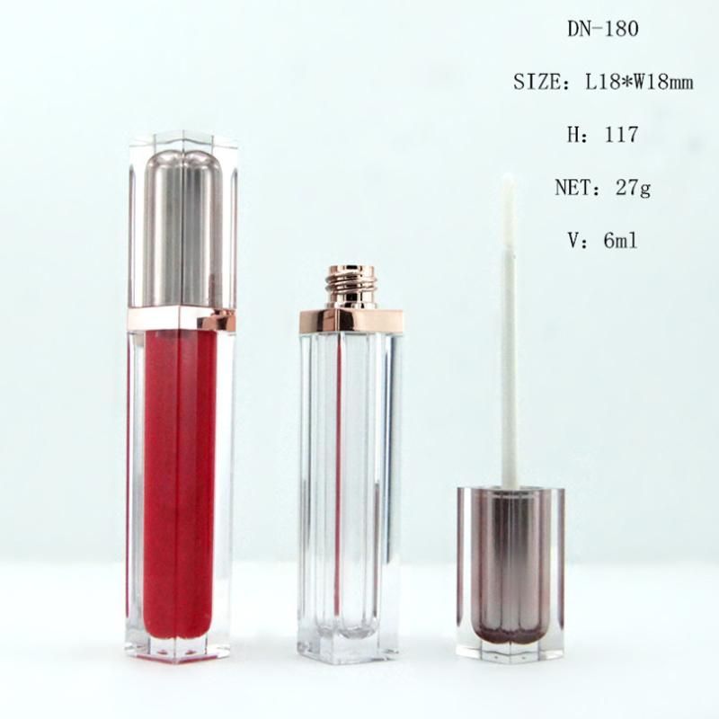Low MOQ Stock Hot Selling 6ml Luxury Square Clear Custom Logo Lipgloss Container Lip Gloss Tube with Applicator