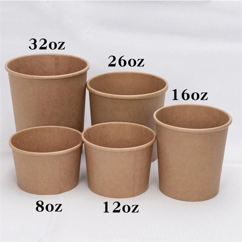 Disposable Brown Waterproof Food Container Kraft Paper Ice Cream Cups 16oz Grade Kraft Paper Ice Cream Cup with Lids
