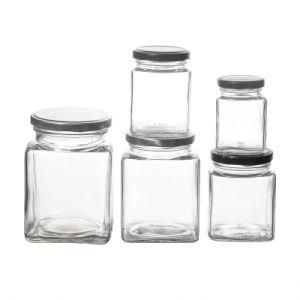 Hot Sale Multiple Capacities Metal Lids Customize Clear Square Food Glass Jar