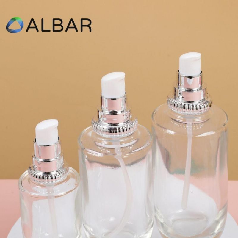 Round Cylinder Clear Glass Cosmetics Bottles with Thick Bottom High Quality