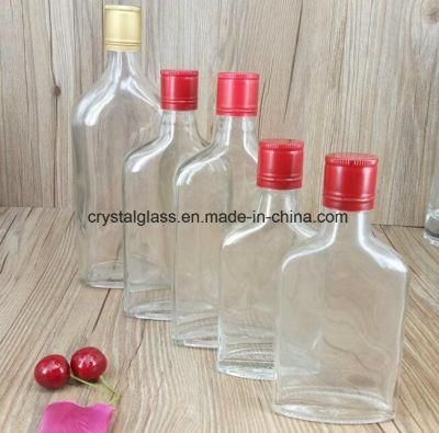 100ml 200ml Logo Printing Flat Glass Wine Bottle Flask Glass Whisky Liquor Bottle