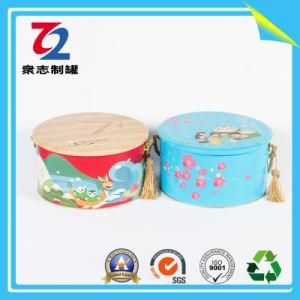 a Round Tin Can with Eaves Lid and Handle for Packaging Mooncake