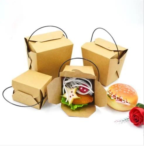 Wholesale Custom Color Printing Loge Kraft Paper White Card Disposable Fast Food Paper Box Fried Chicken Lunch Takeaway Salad Oil-Proof Noodle Lunch Packing