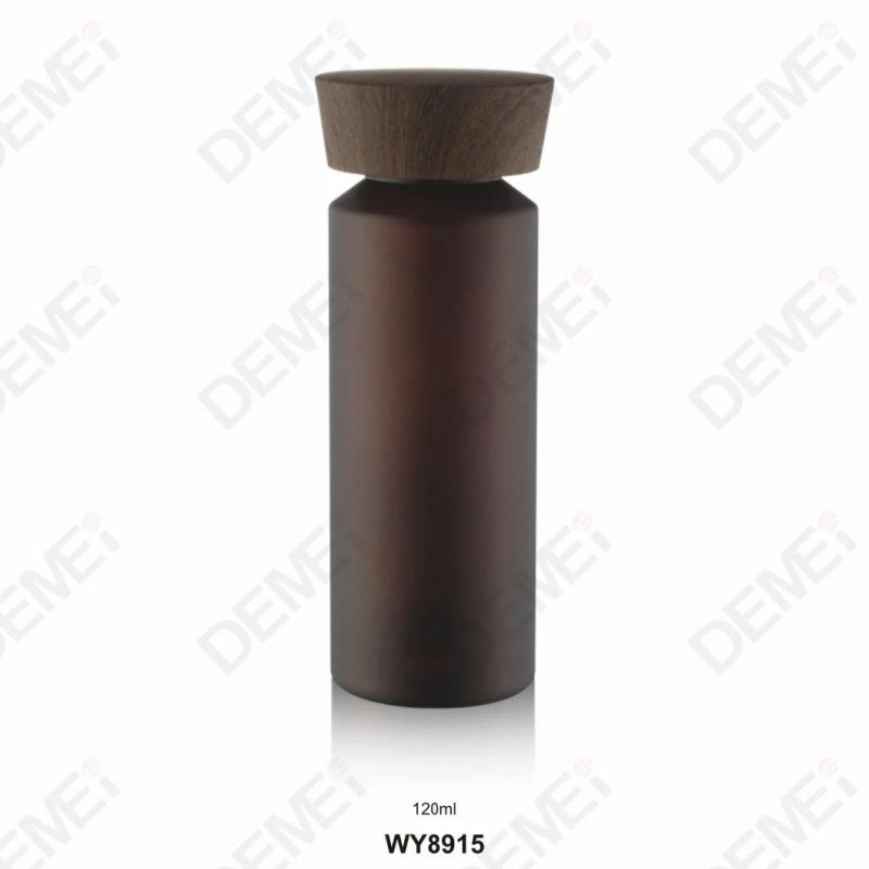 40/100/120/150ml 50g Cosmetic Skin Care Packaging Brown Straight Round Toner Lotion Glass Bottle and Cream Jar with Imitation Wood Grain Cap