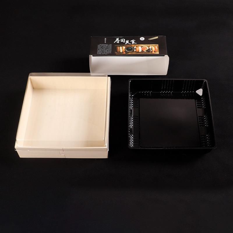 Customized Wood Food Box with Clear Window Natural Color Lunch Box Packaging for Sandwich Salad Take out Fast Food Box