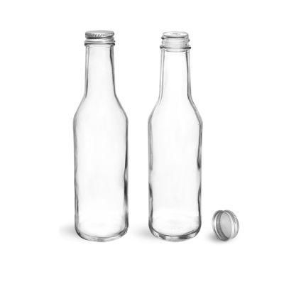 10oz 5oz Clear Container Empty Glass BBQ Chili Woozy Hot Sauce Bottles with Plastic Lid and Orifice Reducer
