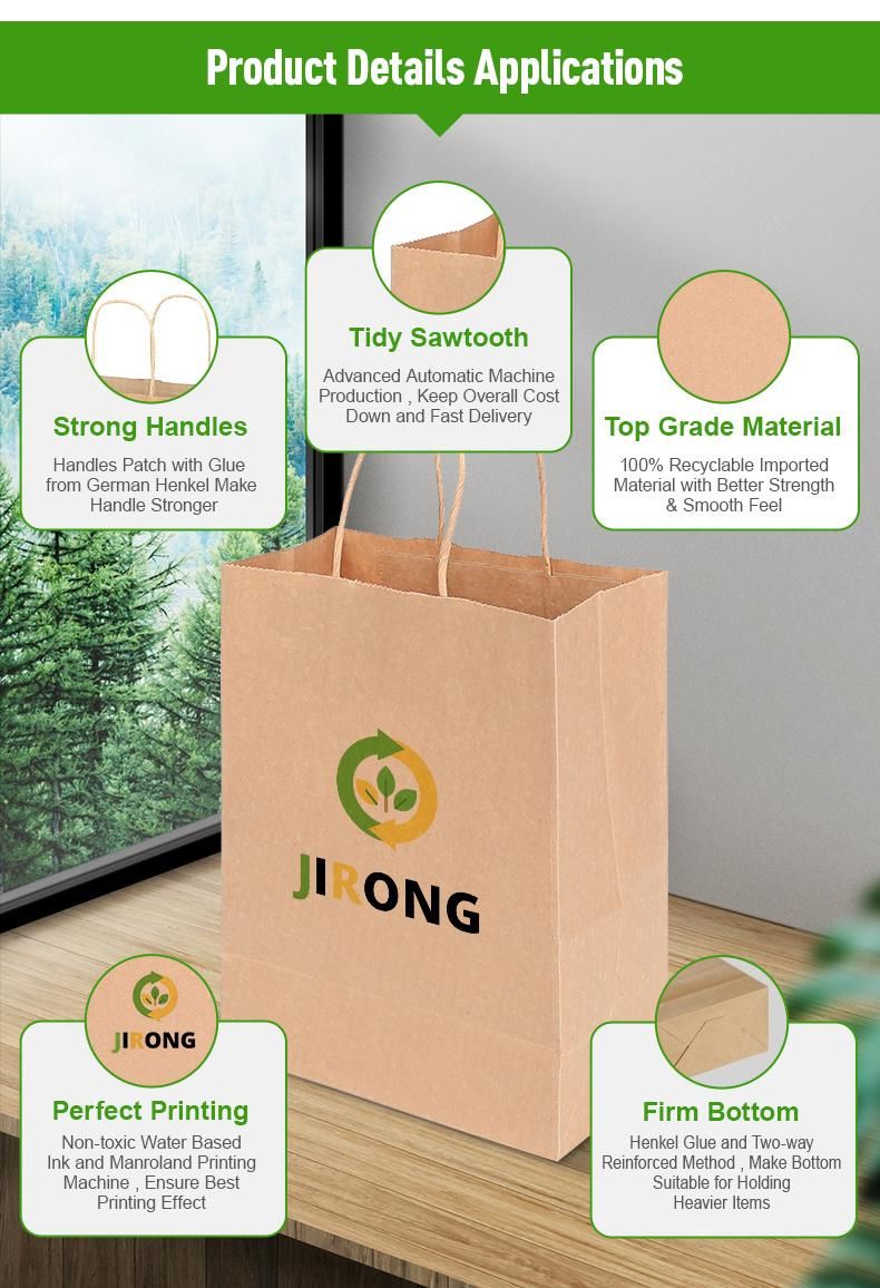 Merchandise Medium Flat Handle Kraft Bag Plain Paper Shopping Bag Grocery Paper Bag