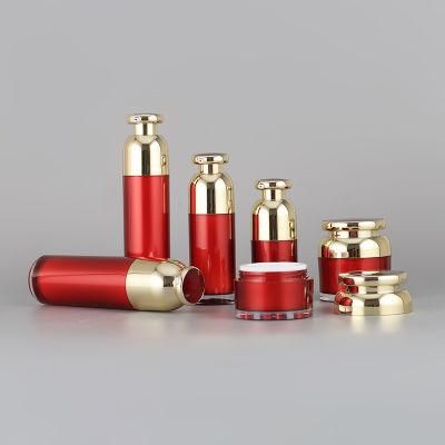 New Design Custom Red Cosmetic Packaging Sets Acrylic Airless Bottle and Cosmetic Cream Jar for Skin Care
