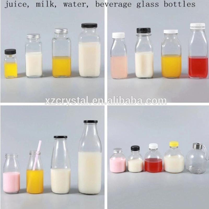 8oz 11oz 16oz Empty Square Milk Tea Juice Cold Brew Coffee Drinking Glass Bottle with Plastic Cap