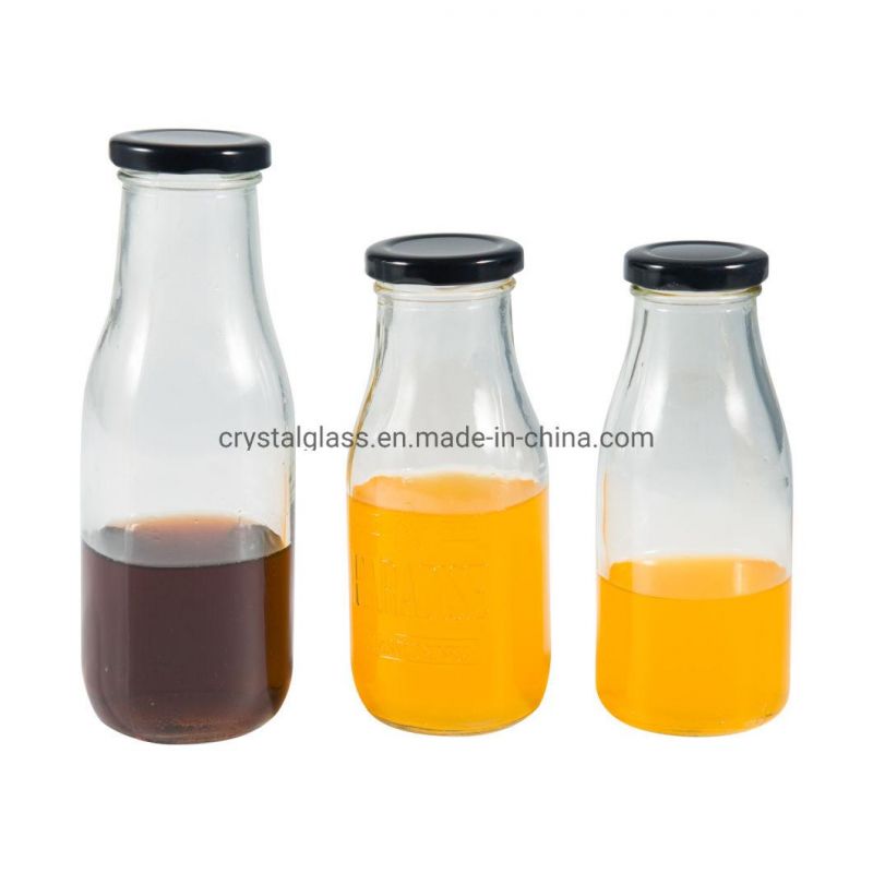 300ml 10oz French Square Milk Juice Beverage Glass Bottle with Cap