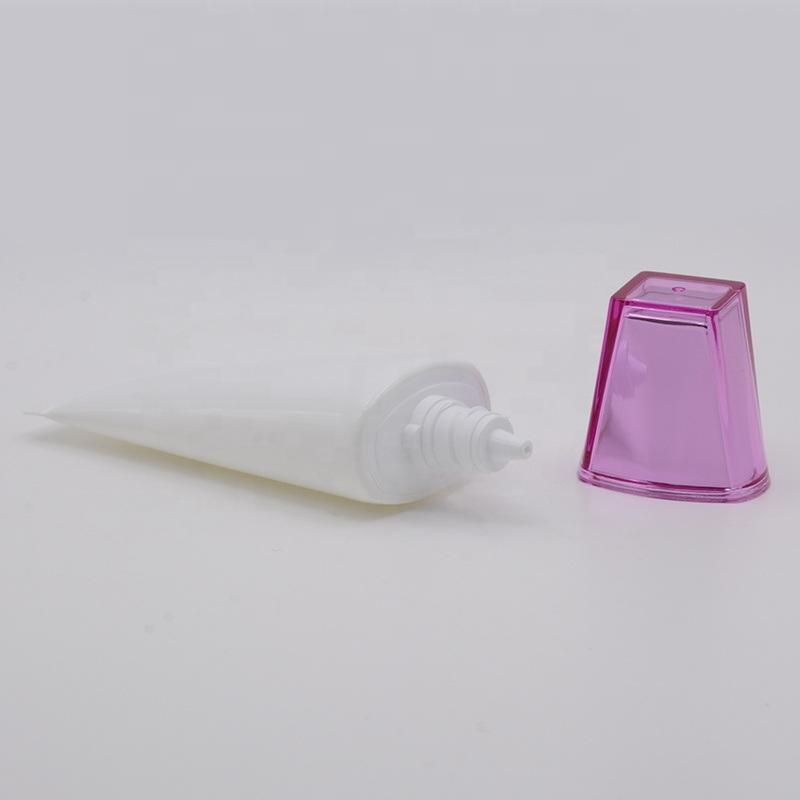 Plastic Cosmetic Packaging Tube with Unique Pink Square Acrylic Cap