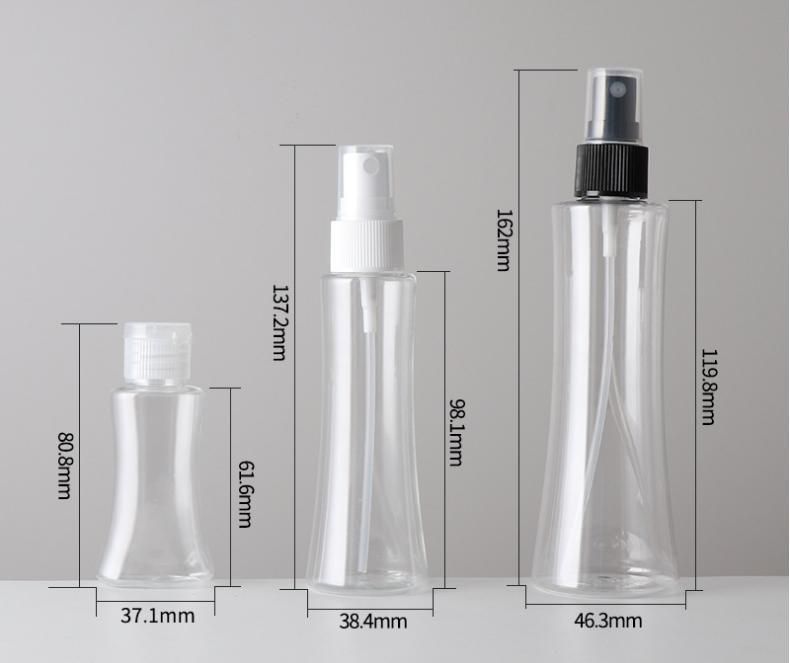 25ml 60ml 120ml Customized Waist Closing Bottle Pet Plastic Bottle with Flip Top Cap or Mist Spray Head