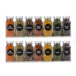 24 PCS Glass Spice Jars Empty Square Shaker Lids and Airtight Metal Glass Spice Bottles Spice Containers
