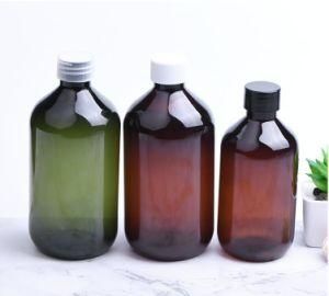 300ml 500ml Pet Plastic Round Green and Amber Color Screw Cap Cosmetic Shampoo Bottle