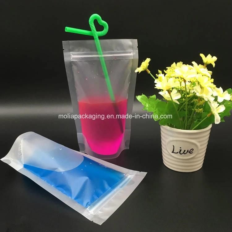 Zipper Clear Stand-up Plastic Pouches Bags with 50 Drink Straws, Heavy Duty Hand-Held Translucent Reclosable Heat-Proof Bag Bottom Gusset