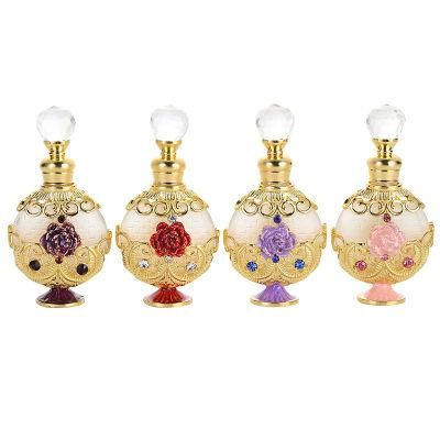 High End Arabian Perfume Oil Bottles 10ml Glass Essential Oil Oud Bottle with Rhinestone