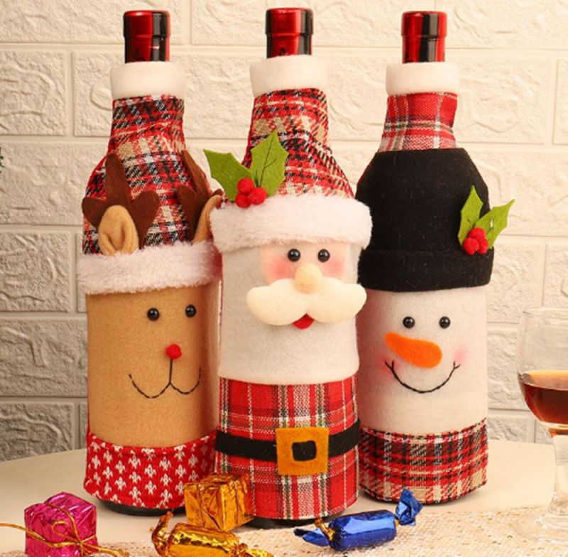 Mchristmas Decoration Snowman Santa Claus Elk Style Wine Bottle Cover