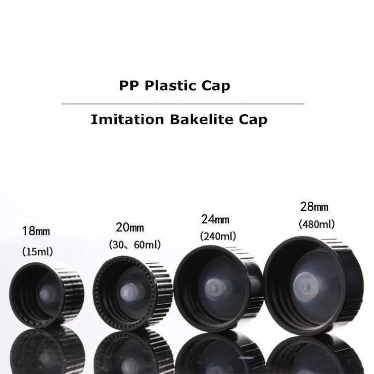 15ml 30ml 60ml 120ml 240ml 480ml Amber Boston Essential Oil Bottle with Imitation Bakelite Cap PP Plastic Cap
