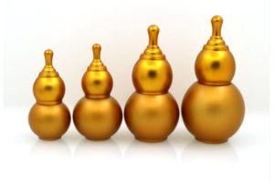 Best Plating Gold Gourd Shape Golden Glass Essential Oil Glass Bottles with UV Plastic Cover