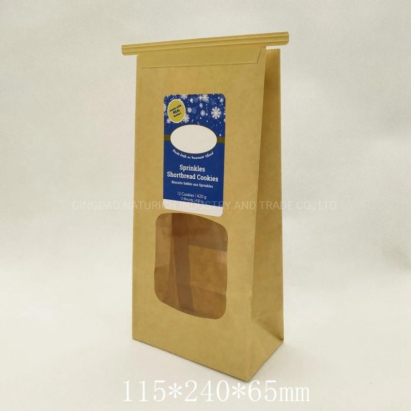 Custom Printed Biodegradable Bakery Decorative Cake Sandwich Packaging Kraft Tin Tie Paper Bag with Window