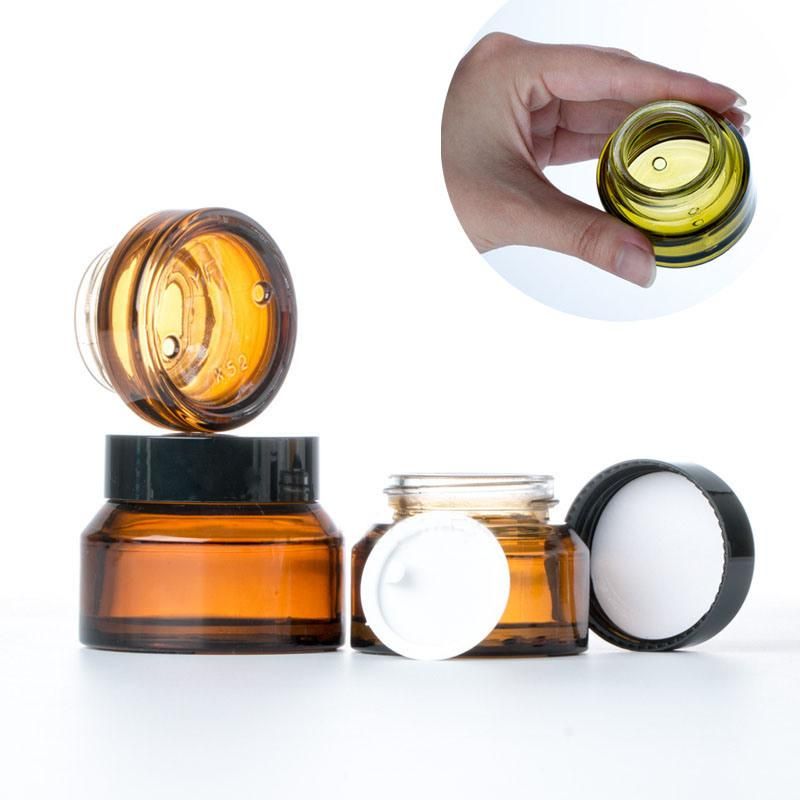 15g/30g/50g Empty Amber Green Glass Refillable Bottles Makeup Jar Pot Travel Face Cream Lotion Vials Cosmetic Containers