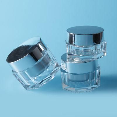 15g 30g 50g Luxury Octagonal Shape Acyrlic Jar with Shinny Silver Cap