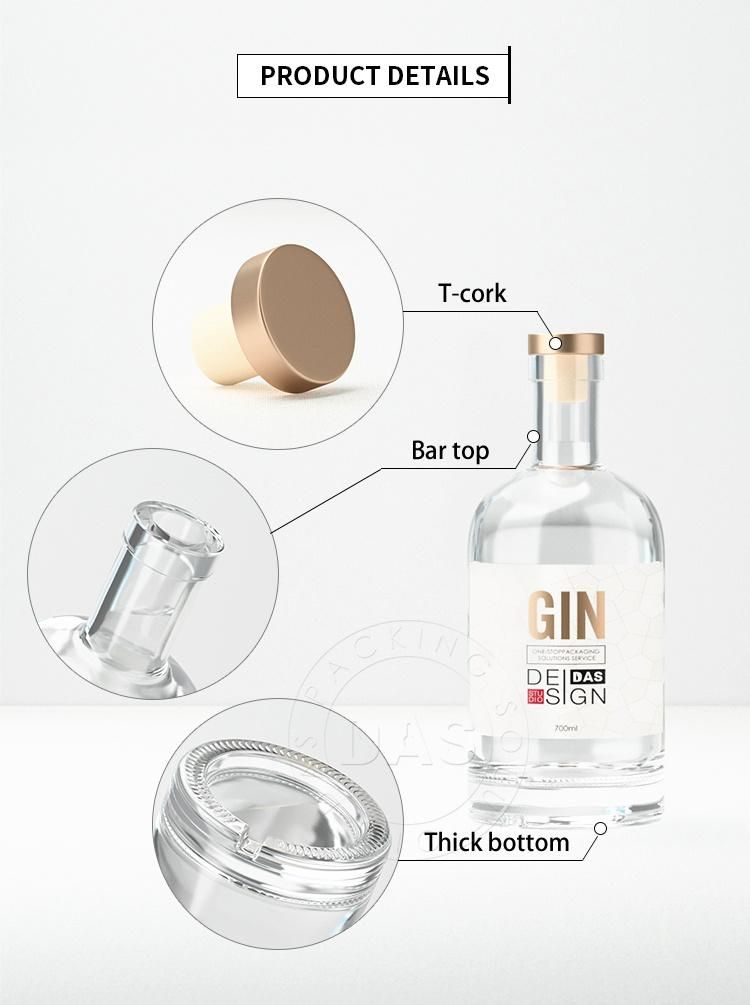 Manufacturers Empty 500ml 700ml 750ml Empty Olso Gin Rum Whisky Spirit Vodka Liquor Glass Bottle with Cork