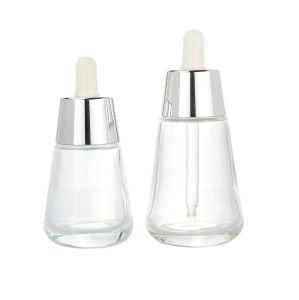 High End Eco Friendly 15ml 30ml 50 Ml Round Clear Serum Essential Oil Glass Dropper Bottle with Press Cover Dropper