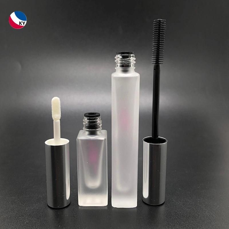 5ml 10ml Square Shape Clear Frosted Lipgloss Tube Glass Mascara Bottle with Aluminum Cap