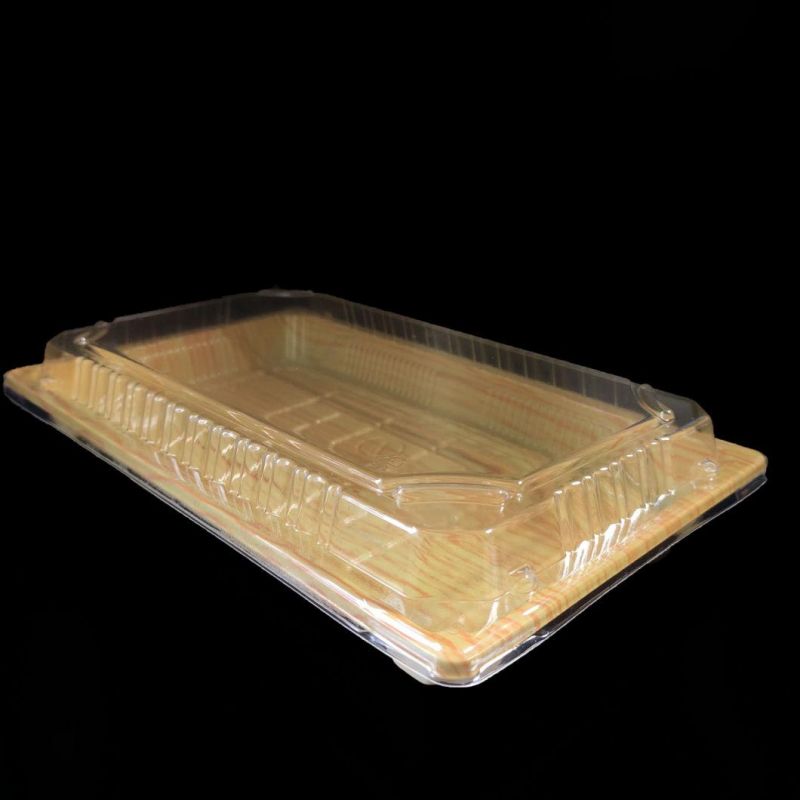 Yellow Sushi Packing Box Plastic Food Tray, Good Quality Sushi box With Transparent Lid