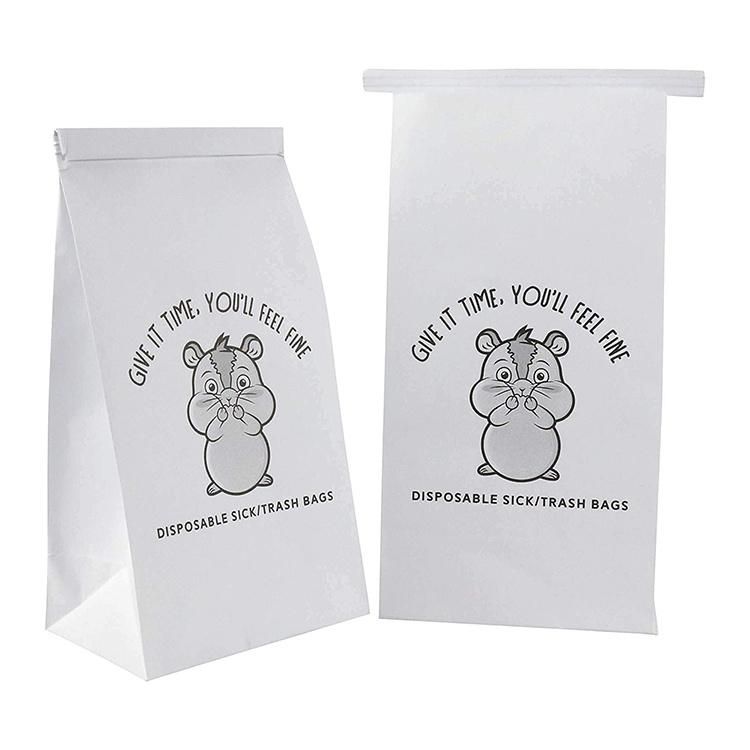 White Printed Design Throw up Disposable Barf Paper Sickness Bags for Airplane