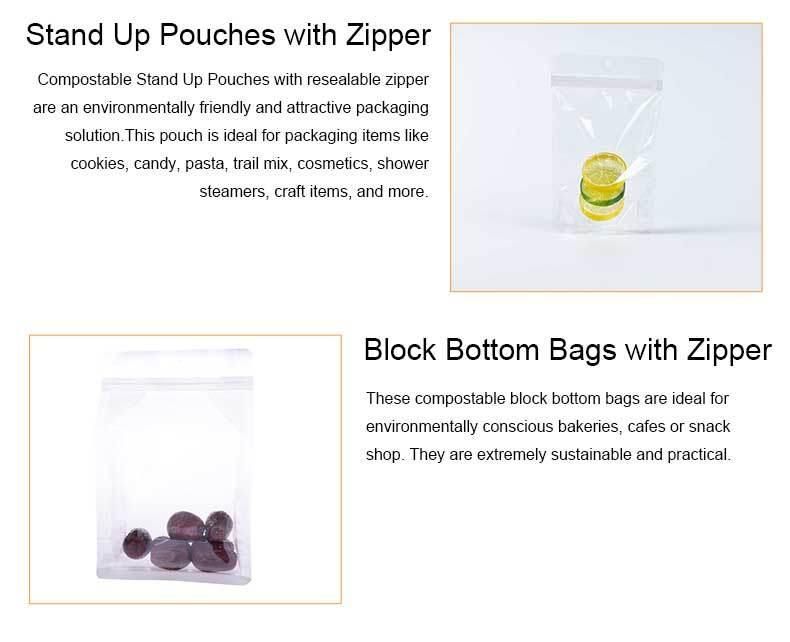 Eco Compostable HD Transparent PLA Block Bottom Bag for Coffee, Tea, Nutrition Powder