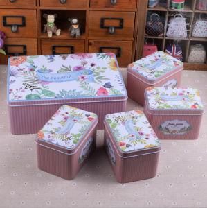 Custom-Made Wholesale Gift Packing Boxes Hand-Painted Flowers Five-Piece Sets of Long Square Tea Boxes Manufacturers Tinplate Cans