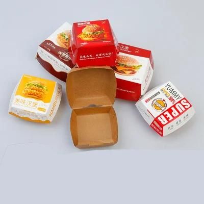 Disposable Kraft Paper Hamburger Container Custom Disposable Burger Packing Paper Box