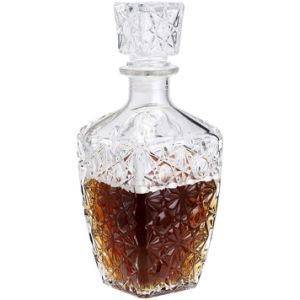500ml 750ml Refillable Clear Liquor Bottle Custom Square Shade Bottle for Wine Whiskey White Wine with Glass Cork Cap