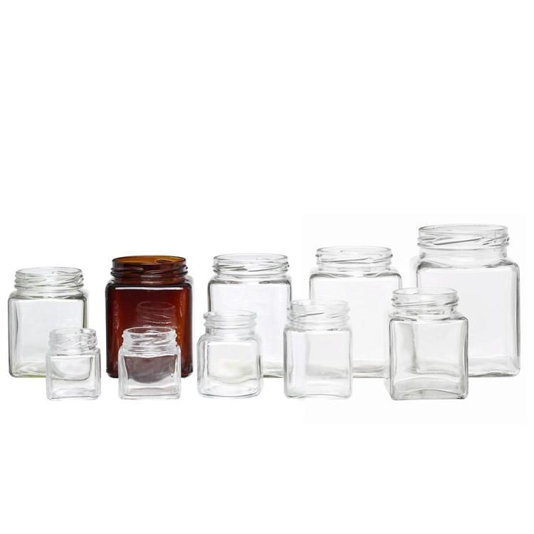 Custom Clear Food Storage Glass Honey Square Glass Jar with Metal Lids