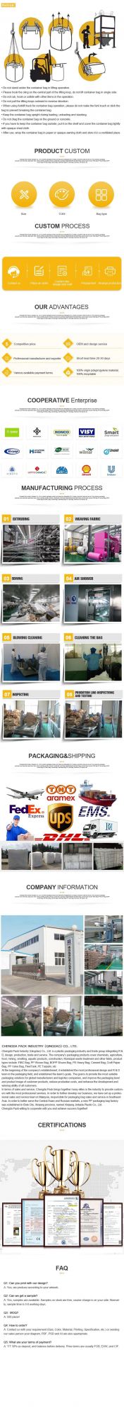 PP Material 1000kg Jumbo Bulk Ton Container Big Bag