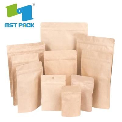 Compostable Strong Sealing Aluminum Foil Lined Tin Tie Waterproof Eco Biodegradable Kraft Paper Coffee Bag with Zip Lock