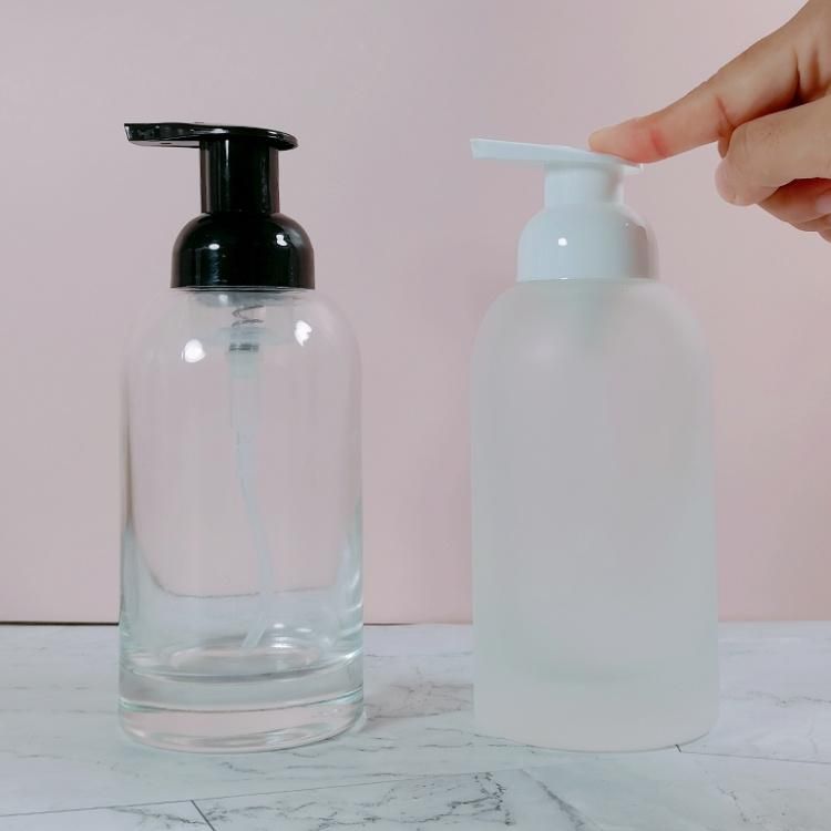 Custom Clear Frosted 250ml 375ml Glass Liquid Foam Soap Dispenser Pump Bottle for Hand Wash Hand Sanitizer with Lock Pump