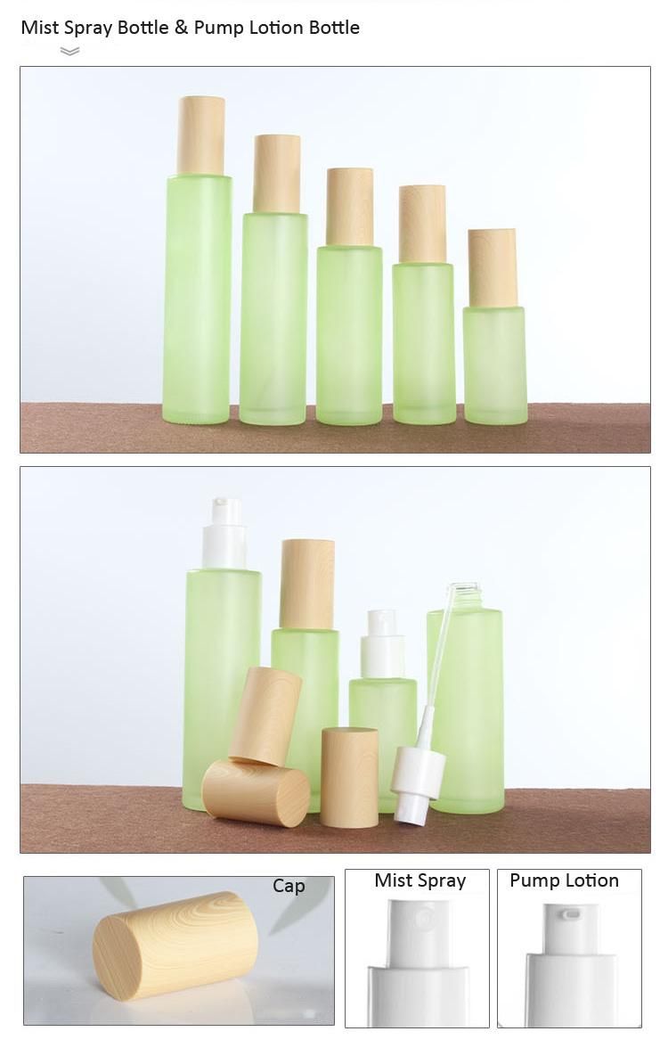 Green Frosted Glass Cosmetic Bottle Mist Spray Glass Bottle Cream Jar Glass Lotion Pump Bottle