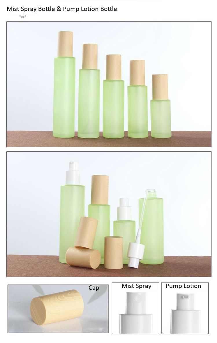 Green Frosted Glass Cosmetic Bottle Mist Spray Glass Bottle Cream Jar Glass Lotion Pump Bottle