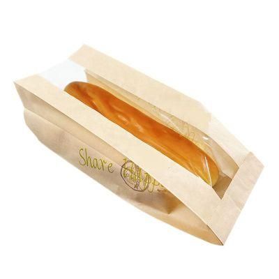 Custom Size French Loaf Paper Kraft Packaging Long Bread Paper Bag with Window for Bakery Bread
